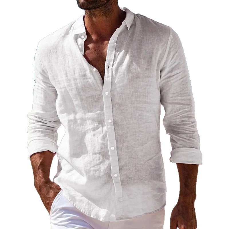 Collared shirt 2025 new summer mens casual cotton-linen long-sleeve shirt240724 - view 6