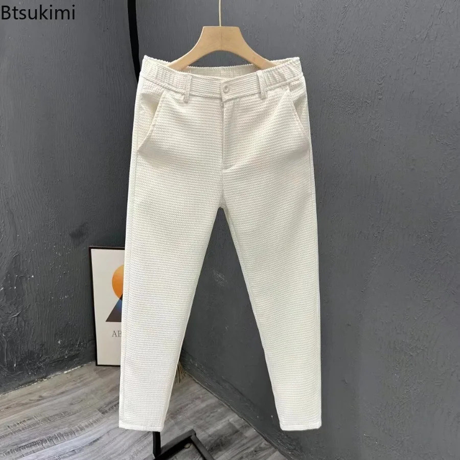 2026 High-grade Mens Solid Suit Pants Spring Summer Korean Style Pocket Straight Nine Split Pants Male Business Casual Trousers 260410