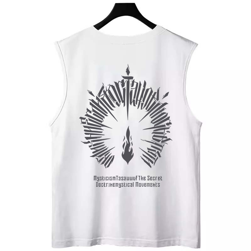 2026 Men's Athletic Tank Tops | Summer Outerwear Newspaper Print Plus Size Gym Running Sleeveless Vests