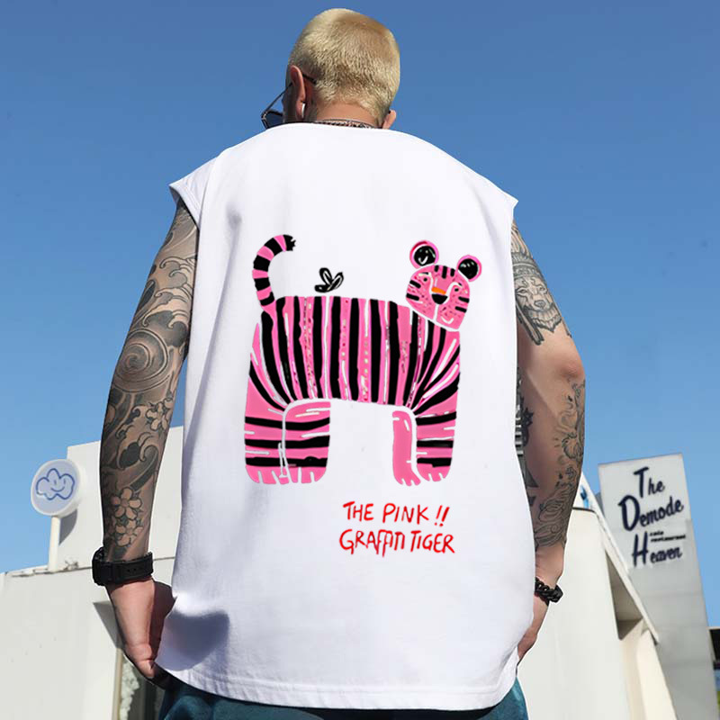 Summer Men's American Street Letter & Burger Print Tank Tops | Trendy Loose Plus Size Athletic Gym Base Layers