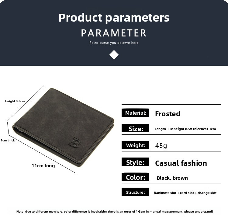 Mens Short Wallet Vintage Matte PU Leather Bifold Card Holder With Coin Pocket Multi-Slot Slim Purse For Daily Use Black Coffee - view 7