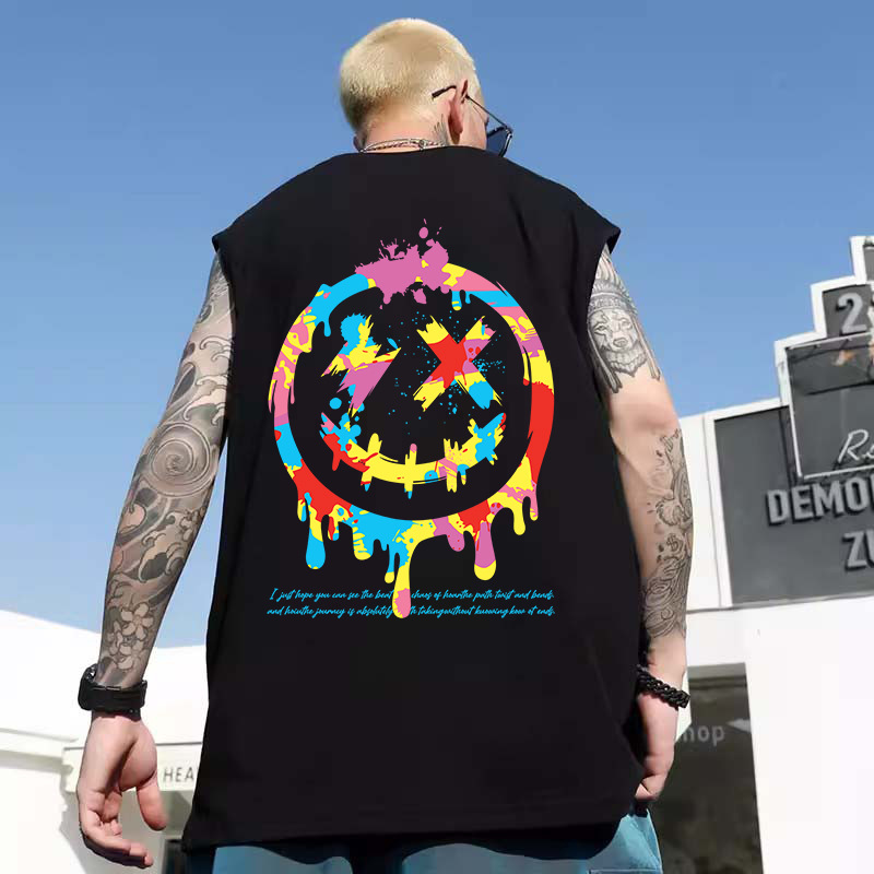 Men's Trendy Printed Tank Tops | Oversized Loose Big & Tall Sleeveless Tees for Running & Training