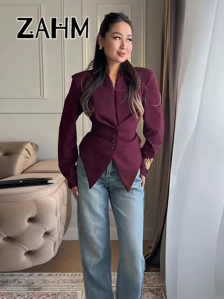 Casual Lace Up Solid Blazer Women Fashion Slim Vneck Single Breasted Full Sleeve Jacket Female 2026 Spring Lady Outwears 260410