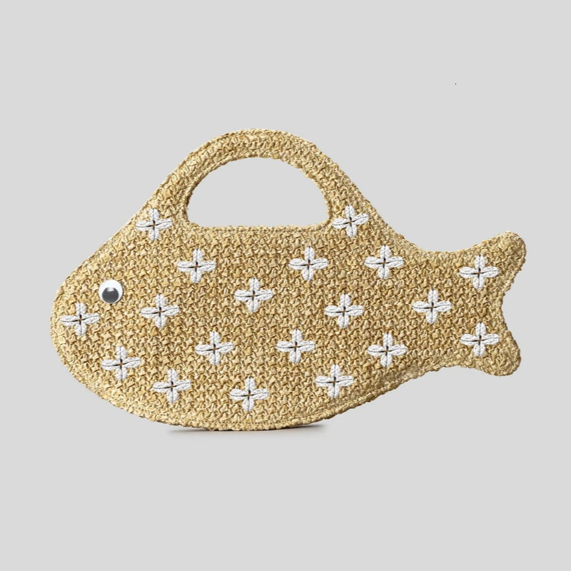 Embroidered Fish Raffia Straw HandbagEvening bag Elegant Woven clutch purseSummer Vintage Beach Vacation Purse for Women 260410