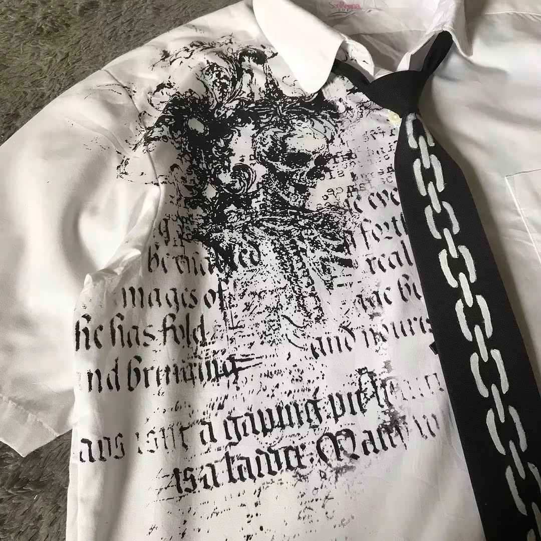 Y2K White Shirt Affliction Retro T Shirt Harajuku Men Skull Holy Writ Letter Printing Tee Fashion Gothic Short Sleeves Tops 260302