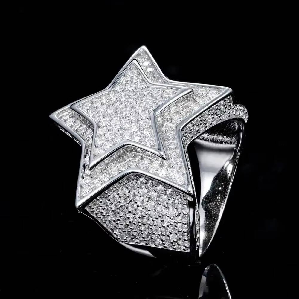 IGI Certified Lab Created VVS Moissanite 925 Silver Hip Hop Iced Star Ring Customized Real 14K Gold Diamond Party Ring for Men