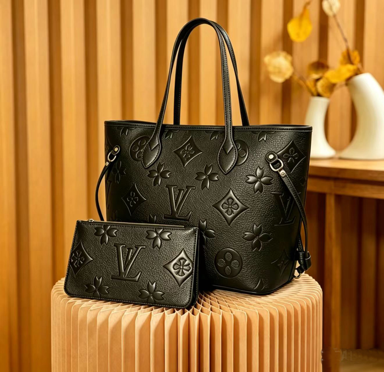 2pcs/set Luxury Designer Bag Embossed Flower Handbags Shoulder Bags Fashion Composite Lady beach Clutch Tote Bag louisities vouiton Bags vittuon voution Purse 02