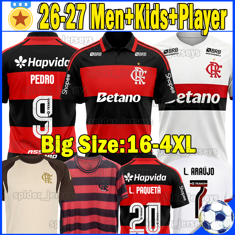 XXXL 4XL 26 27 Flamengo soccer jerseys PEDRO L.PAQUETA DE ARRASCAETA B.HENRIQUE L.ARAUJO PLATA SAUL 2026 2027 JORGINHO ERICK Men Long Sleeves Football Shirt Kids Kits