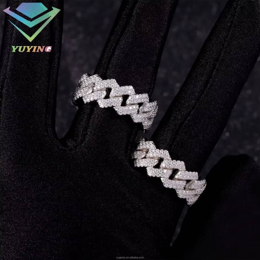Cheap Price 925 Sterling SIlver 18K Gold Plated Cuban Link Ring Iced Out Jewelry Hip Hop Moissanite Cuban Ring for Men Women