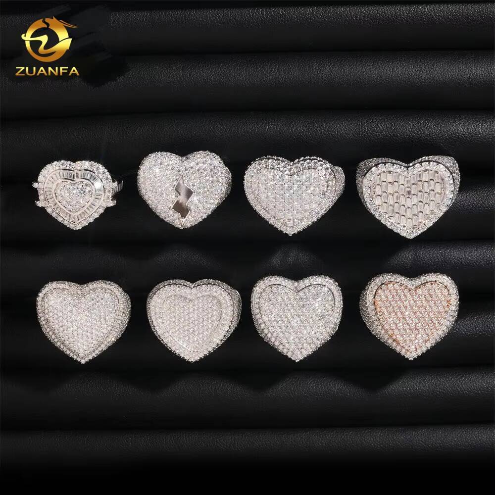 High Quality VVS Moissanite Jewelry 7Designs Heart Shape Ring Iced Out Diamond 925 Silver Fine Hip Hop Jewelry Men Ring
