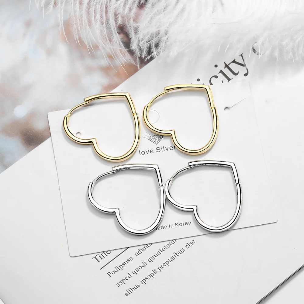 Korean Solid 925 Silver Sterling Big Heart Hoop Earrings Female Gold Large Loop Ear Rings Girlfriend Gift Boucle Doreille SE163 260410 - view 4