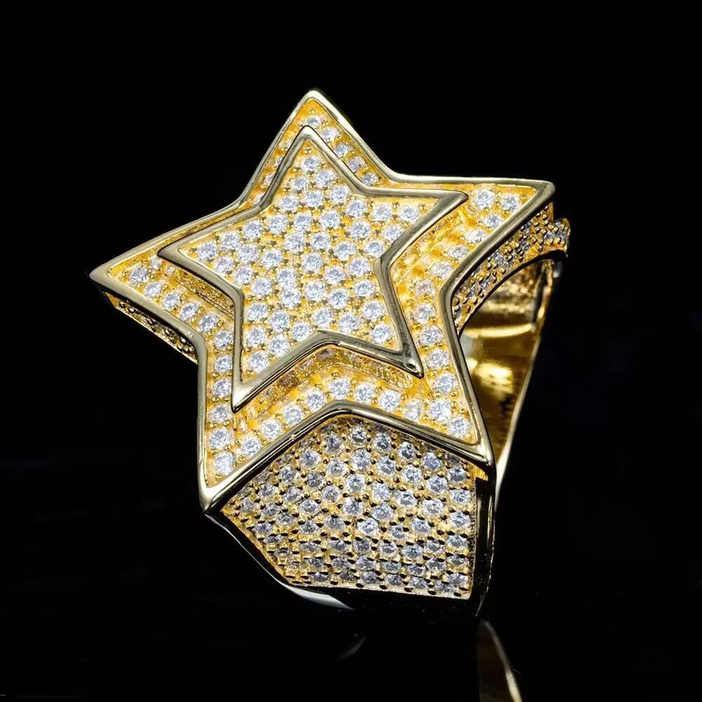 IGI Certified Lab Created VVS Moissanite 925 Silver Hip Hop Iced Star Ring Customized Real 14K Gold Diamond Party Ring for Men