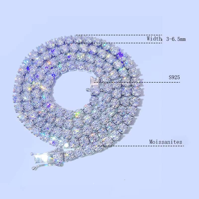 Luxury Iced Out Chains Silver S925 2-5mm VVS1 Moissanite Tennis Chain Necklace Women and Men