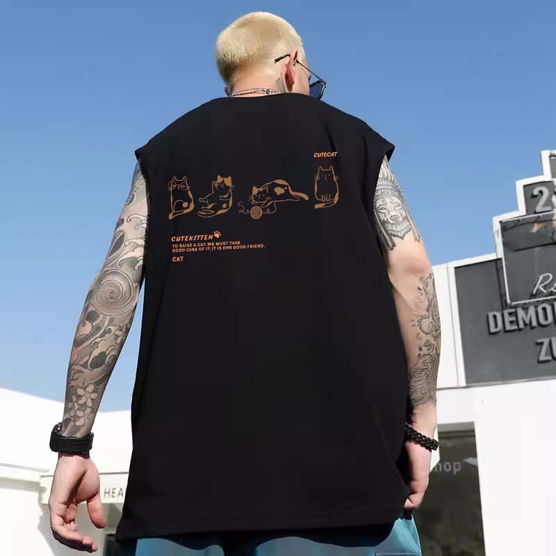 Summer Men's American Trendy Letter Tank Tops | Loose Hip-Hop Plus Size Athletic Sleeveless Tees for Outerwear