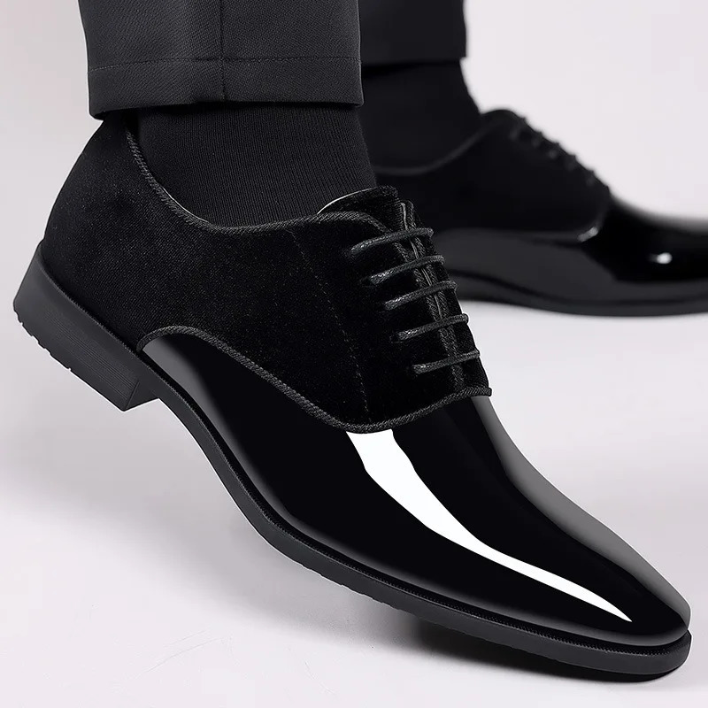 Classic Mens Leather Shoes Patent Dress Lace Up Office Work Pointed Toe Wedding Oxfords Plus Size Shoe 260413