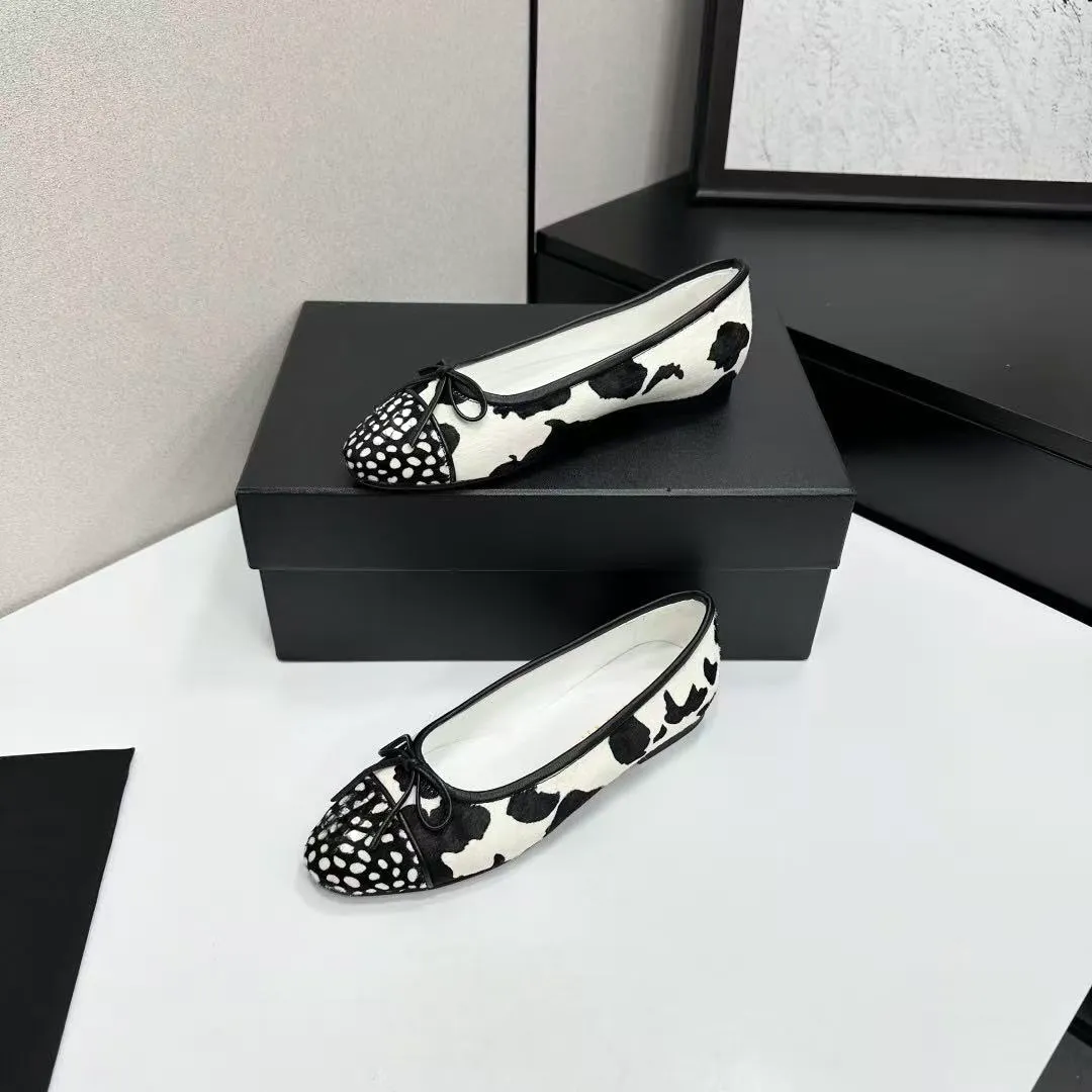 Designer Shoes pony hair Designer Black Ballet Flats Shoes Women Quilted Genuine Leather Slip On Ballerina Luxury Round Toe Ladies Dress Shoes Slingback 35-41