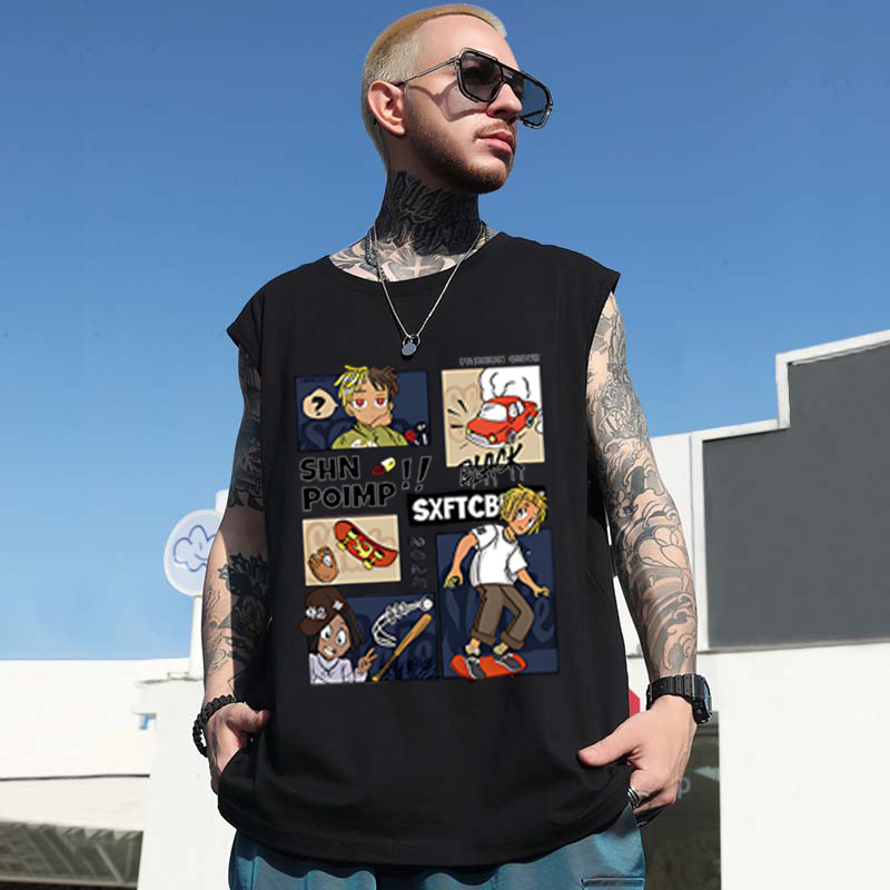 Summer Men's European & American Trendy Brand Printed Tank Tops | Gym Casual Basketball Athletic Loose Plus Size Sleeveless Tees