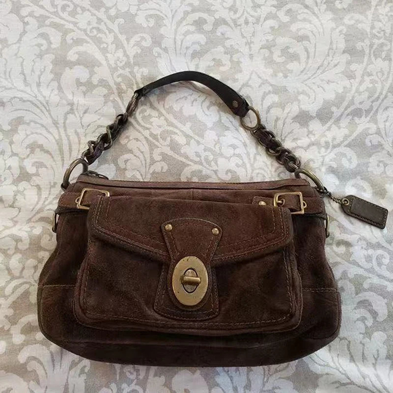 Retro Fashion Suede Shoulder Bag Multiple Pockets Motorcycle Crossbody Bag Underarm Bag Large Capacity Bag Handbag 260410