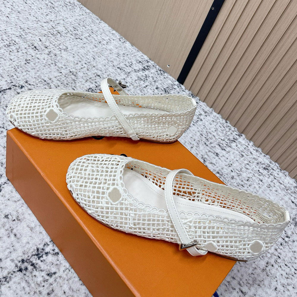 NEW Womens Romy Flat Ballerina designer ballerina 1AK24A Breathable White Embroidered fabric Ballerina lace like effect summer luxury ballet Leather outsole 35 42