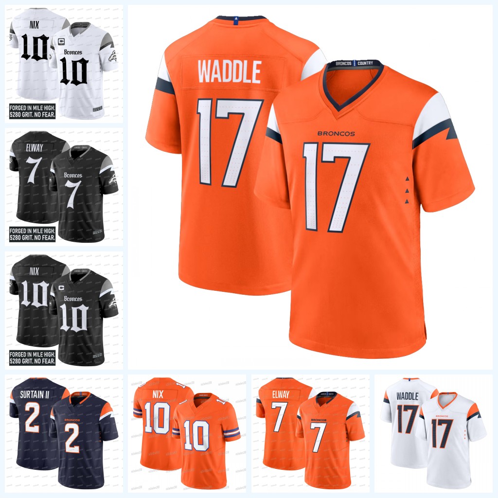 17 Jaylen Waddle DenverBronco 2026 Gothic Football Jersey Bo Nix Jahdae Barron Patrick Surtain Marvin Mims Jonathon Cooper John Elway Dennis Smith