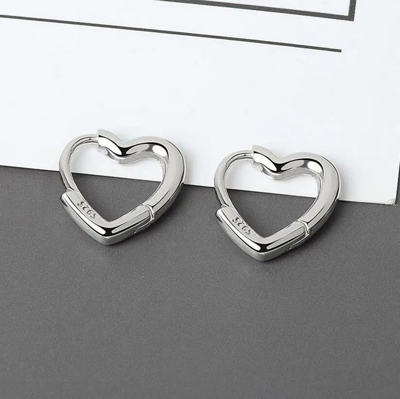 Korean Solid 925 Silver Sterling Big Heart Hoop Earrings Female Gold Large Loop Ear Rings Girlfriend Gift Boucle Doreille SE163 260410 - view 5