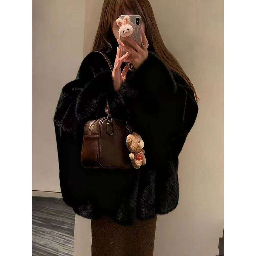 Faux Mink Coat for Women Winter Thick Loose Hairy Casual Jacket Y K Fashion Streetwear Long Sleeve Warm Fur Outerwear MAKOUFEI