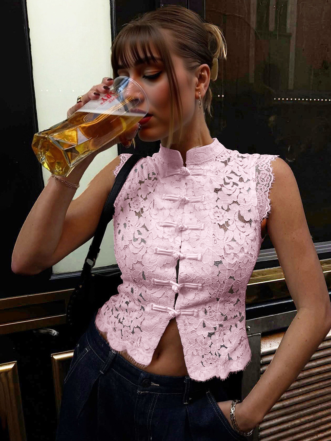 Women's Summer Lace Printed Blouse Vintage Hollow Out See-Through Tops Fashion Commute Shrug for Ladies