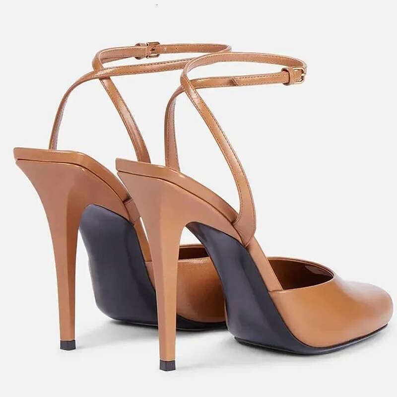 New 2026 Style Square Peep Toe Ankle Stiletto Heel Leather Sandals For Women Plus Size Comfortable Strap Shoes