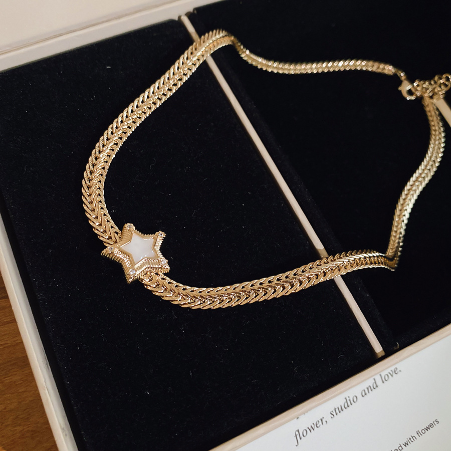 Zircon mother-of-pearl star necklace, light luxury niche clavicle chain, palace style, exquisite and stylish personalized fashion neck accessory - view 7