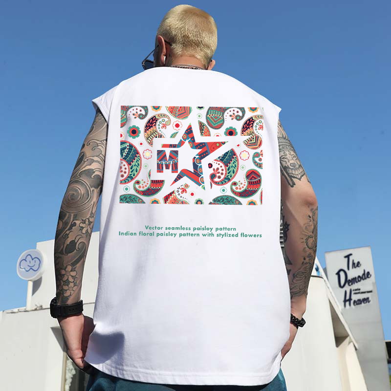 2026 Summer Men's INS American Trendy Ethnic Print Tank Tops | Oversized Loose Gym Sleeveless Tees