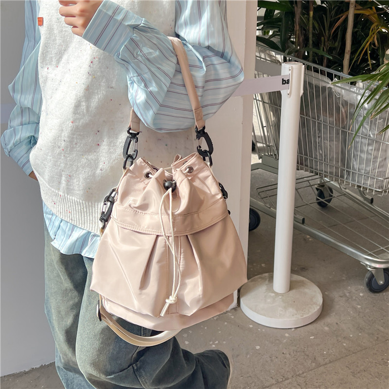 Drawstring Bucket High-End Shoulder Lightweight Nylon Handbag, Small Tote Bag, Trendy Versatile Crossbody Bag