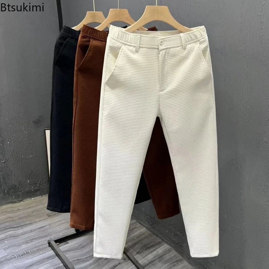 2026 High-grade Mens Solid Suit Pants Spring Summer Korean Style Pocket Straight Nine Split Pants Male Business Casual Trousers 260410
