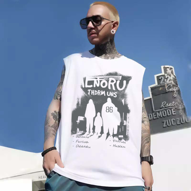 2026 Summer Men's Euro-American Trendy Brand Tank Tops | INS Street Spider Print Oversized Plus Size Sleeveless Tees