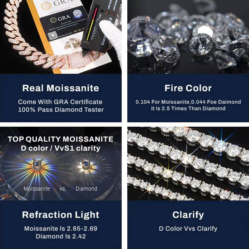 Hip Hop Jewelry VVS Moissanite Chains Zircon 925 Silver Iced Out Cuban Link Chain Bracelet Men