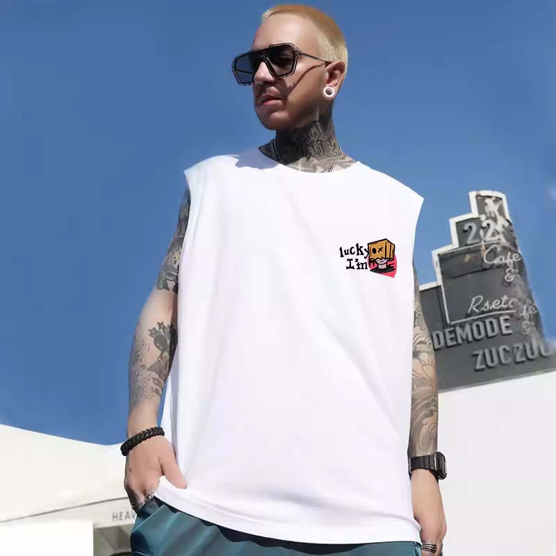 Summer Men's 300LBS Plus Size Loose Sleeveless Tees | Gym Athletic Trendy Minimalist Cartoon Print Tank Tops