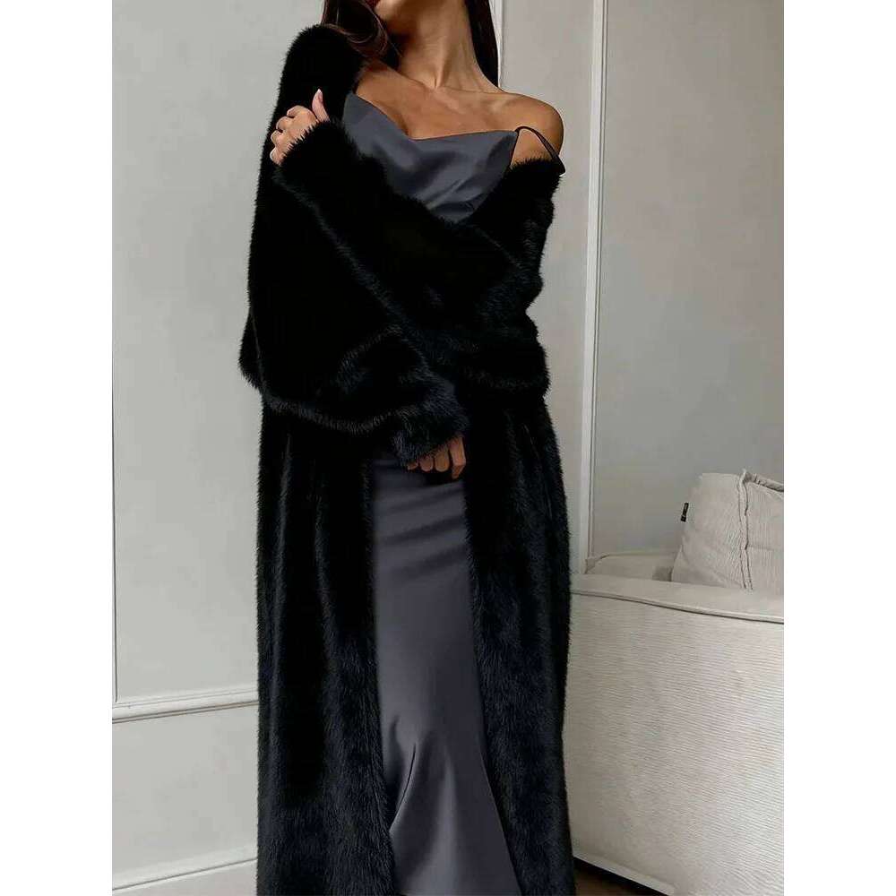 2026 Autumn Winter Women Faux Mink Fur Long Cardigan Loose Plush Fluffy Knitted Coat White Thick Warm Soft Outerwear MAKOUFEI