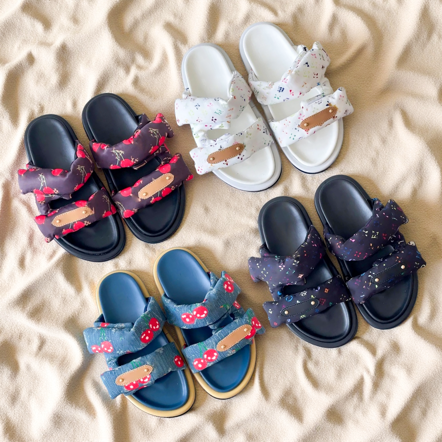2026 new cherry blossom Designer slide mule Shoe for Women 10A Takashi murakami denim sandal luxury slipper Leather Dress Casual summer vacation beach shoes sandale