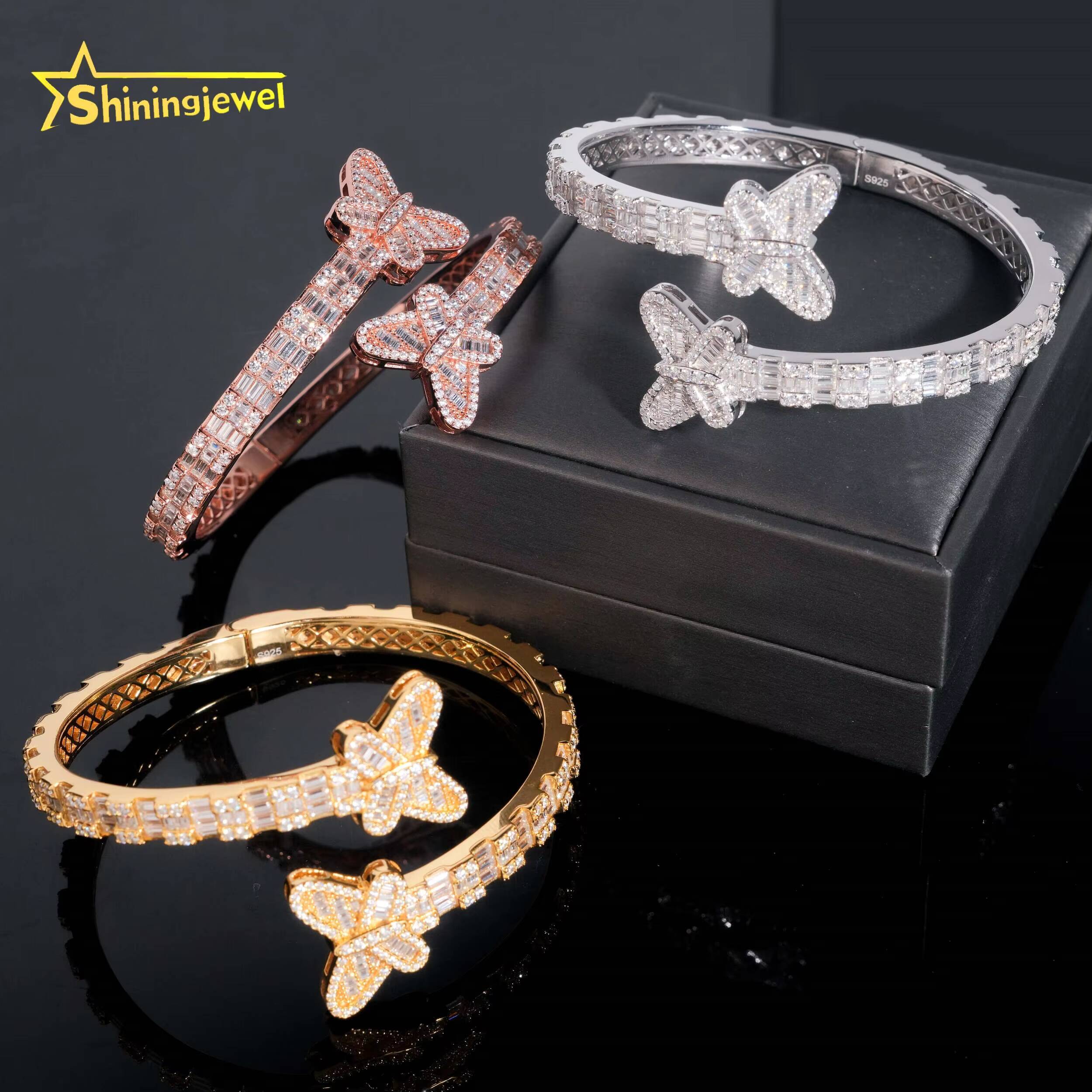Fine Jewelry Men Women Moissanite Bracelets 925 Sterling Silver Butterfly Heart Clover Style Moissanite Bangles Ready to Ship