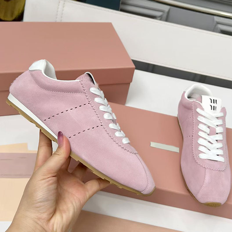 Ladies premium Plume suede sneakers Refined workmanship sleek extremely light suede sneakers 5E114 Leather lining Non slip Rubber sole casual shoes