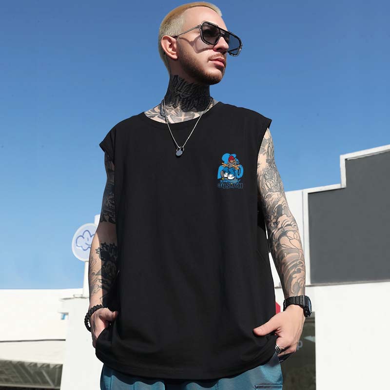 Summer Men's Crew Neck Trendy Athletic Basketball Tank Tops | Oversized Loose Hip-Hop Streetwear Plus Size Sleeveless Tees