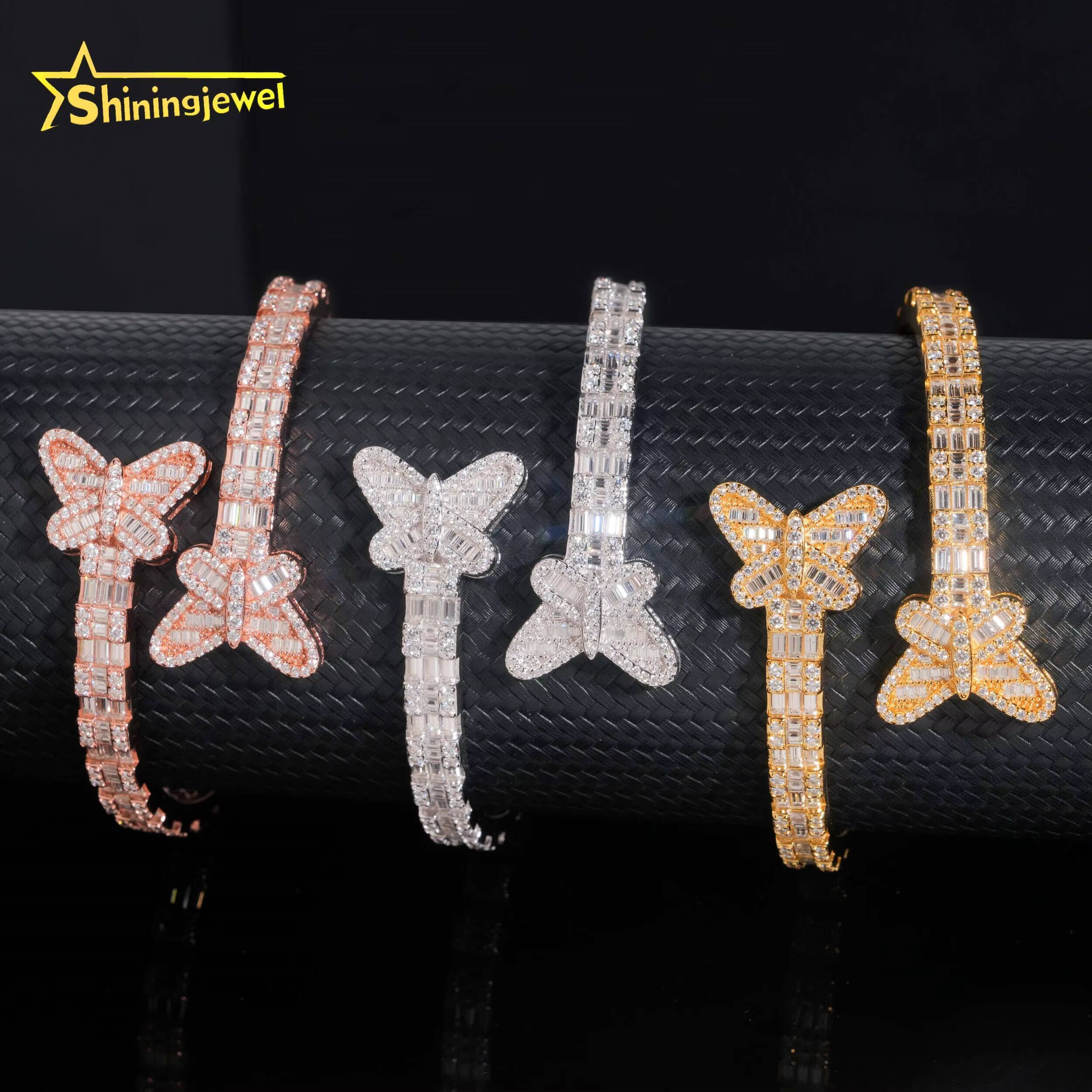 Fine Jewelry Men Women Moissanite Bracelets 925 Sterling Silver Butterfly Heart Clover Style Moissanite Bangles Ready to Ship