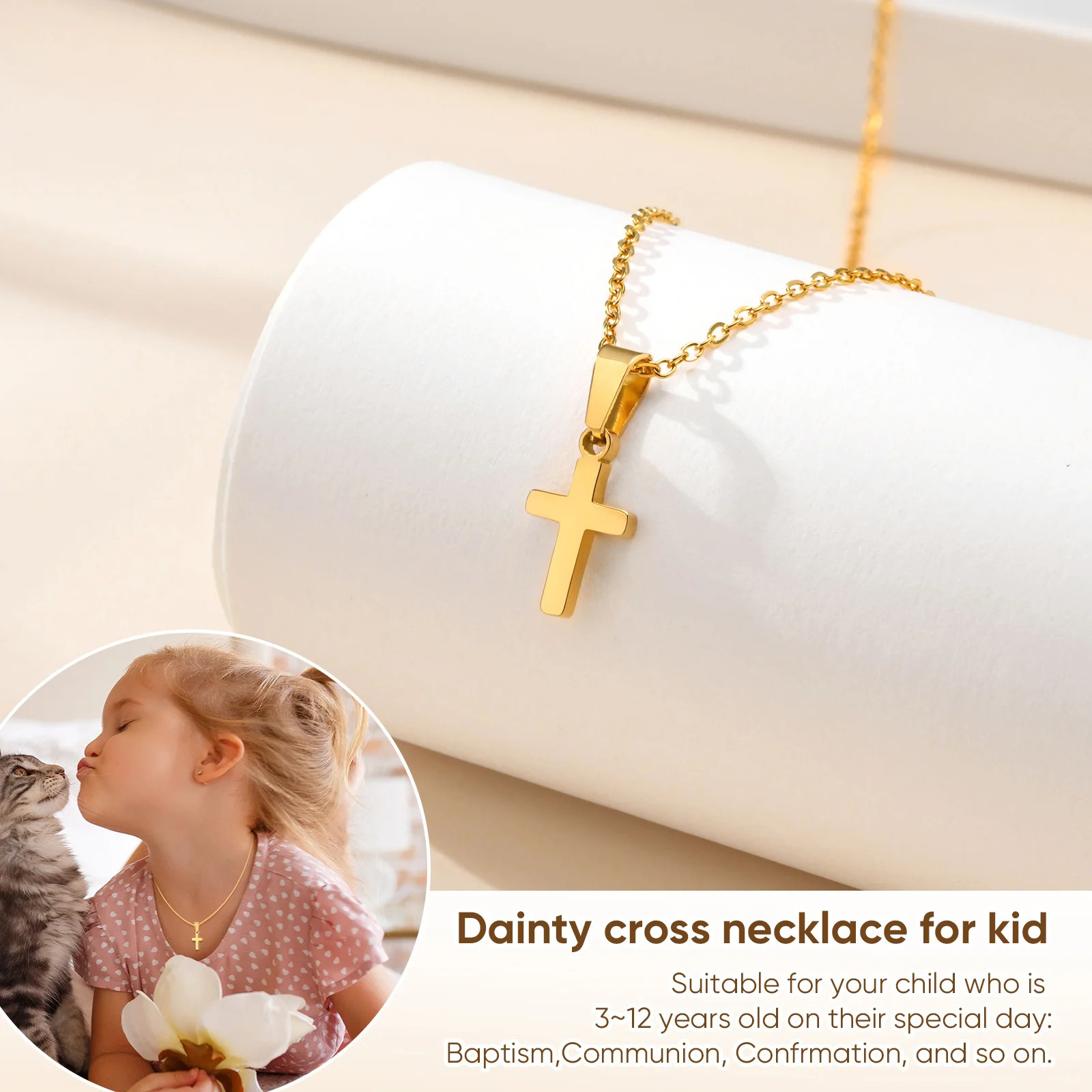 Alloy Cross Pendant Necklace for Youth, Preppy Style Small Cross Necklace with 15.3 in Chain - Model 260413, REACH Certified - view 6