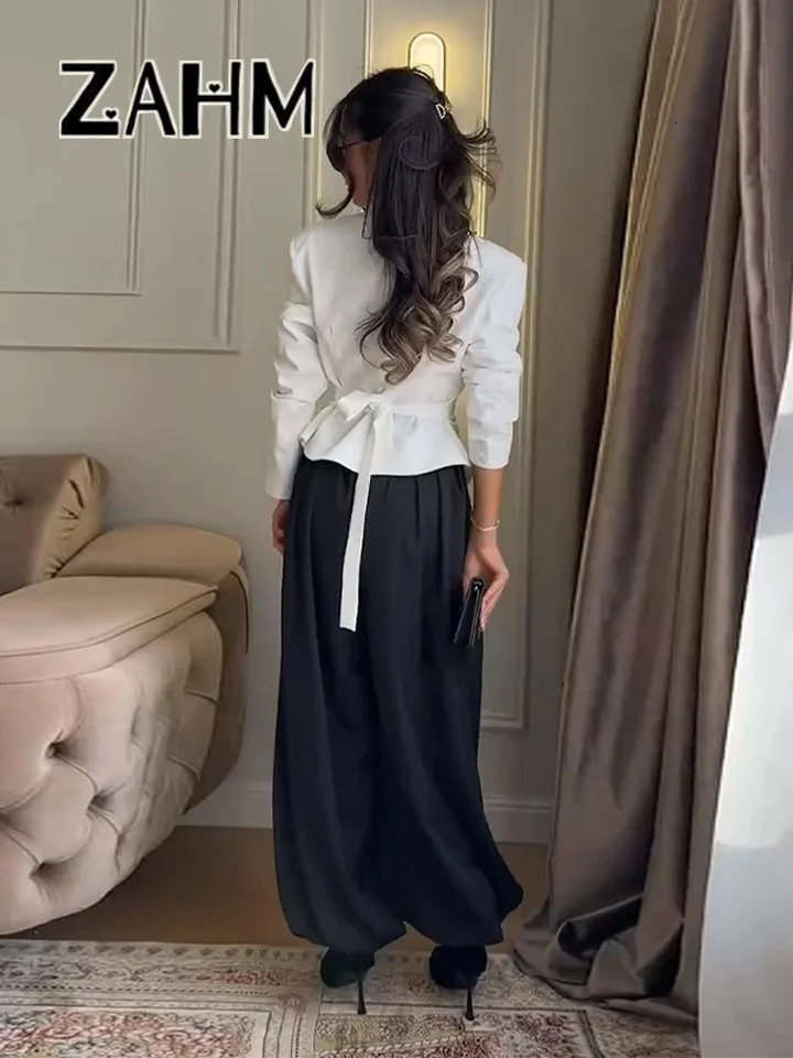 Casual Lace Up Solid Blazer Women Fashion Slim Vneck Single Breasted Full Sleeve Jacket Female 2026 Spring Lady Outwears 260410