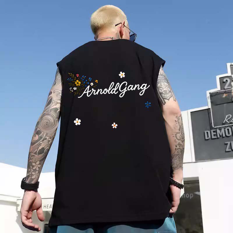 2026 New Men's American High Street Letter Print Athletic Tank Tops | Casual Plus Size Black Sleeveless Tops