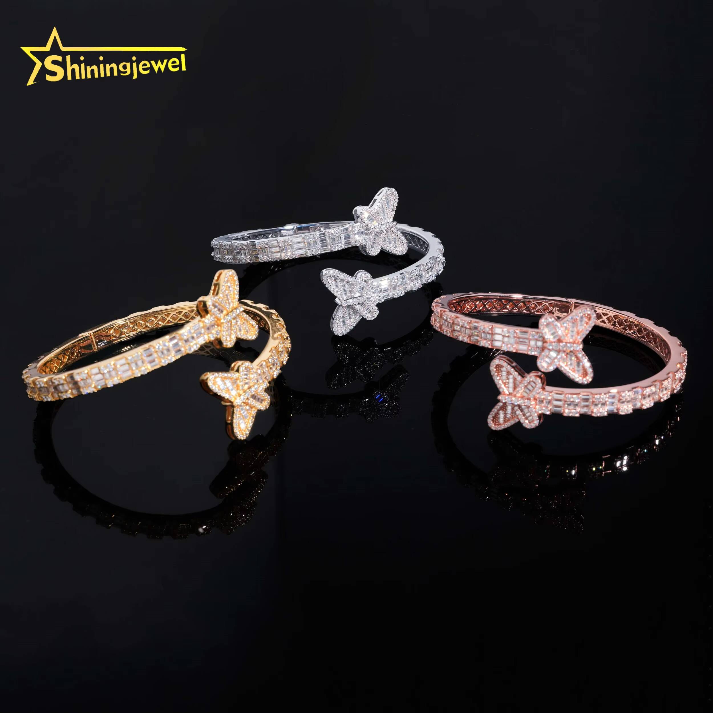 Fine Jewelry Men Women Moissanite Bracelets 925 Sterling Silver Butterfly Heart Clover Style Moissanite Bangles Ready to Ship