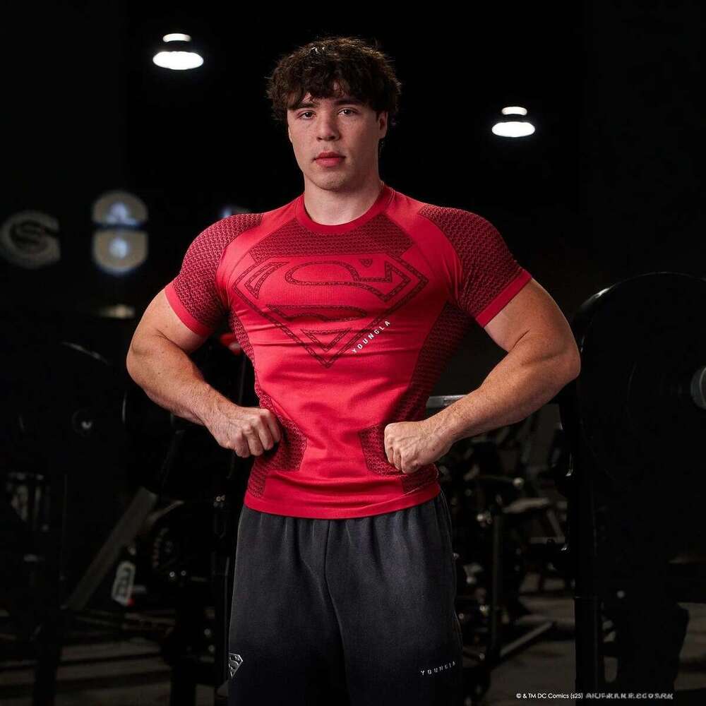 Superman American Style New Men's T-shirt Muscle Sports Fitness Breathable Tight-fitting Top