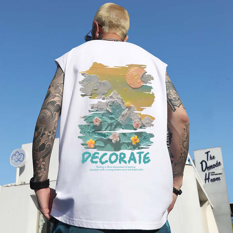 Summer Men's Trendy American High Street Tank Tops | Athletic Plus Size Printed Loose Sleeveless Tees