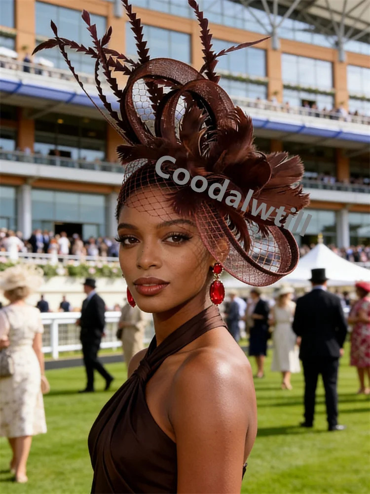 Feather Hair Veils Pillbox Fascinator Hat Women Elegant Royal Ascot Mesh Headwear Ladies Event Wedding Mesh Bride Fascinators260413