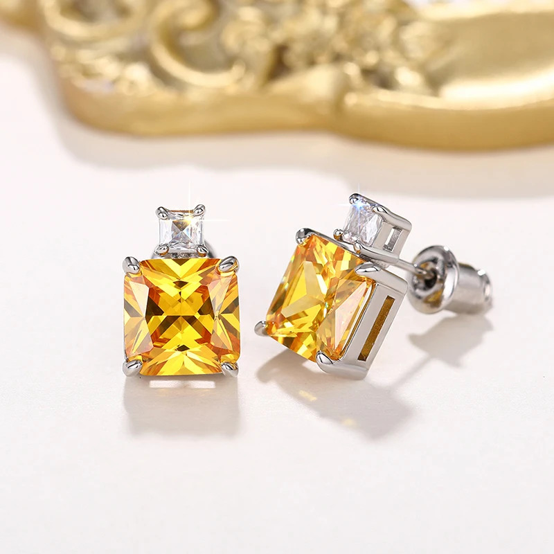 Huitan Princess CZ Stud Earrings for Women YellowPink Cubic Zircon Colored Temperament Ear Piercing Accessories Jewelry 260413