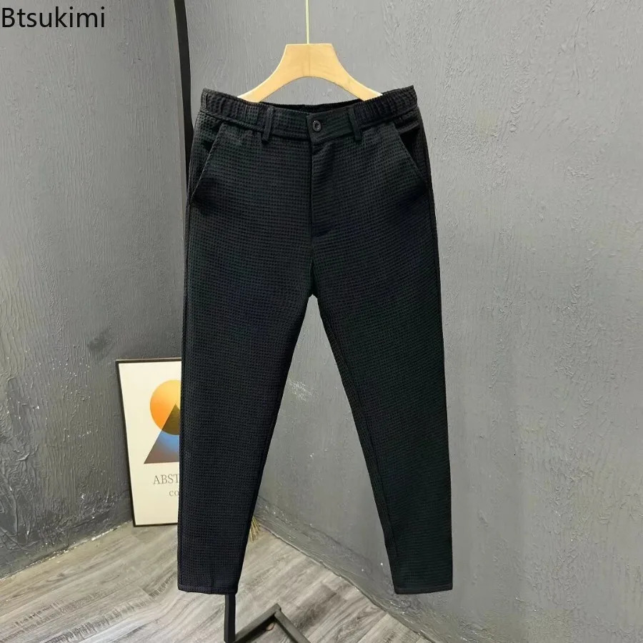 2026 High-grade Mens Solid Suit Pants Spring Summer Korean Style Pocket Straight Nine Split Pants Male Business Casual Trousers 260410